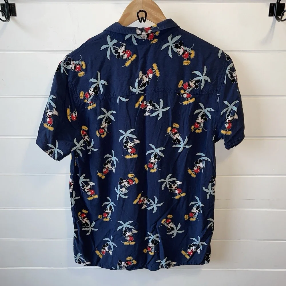 Disney's Mickey Mouse Print Tropical Hawaiian Button Down Rayon Shirt Size: M‎ - Picture 3 of 9